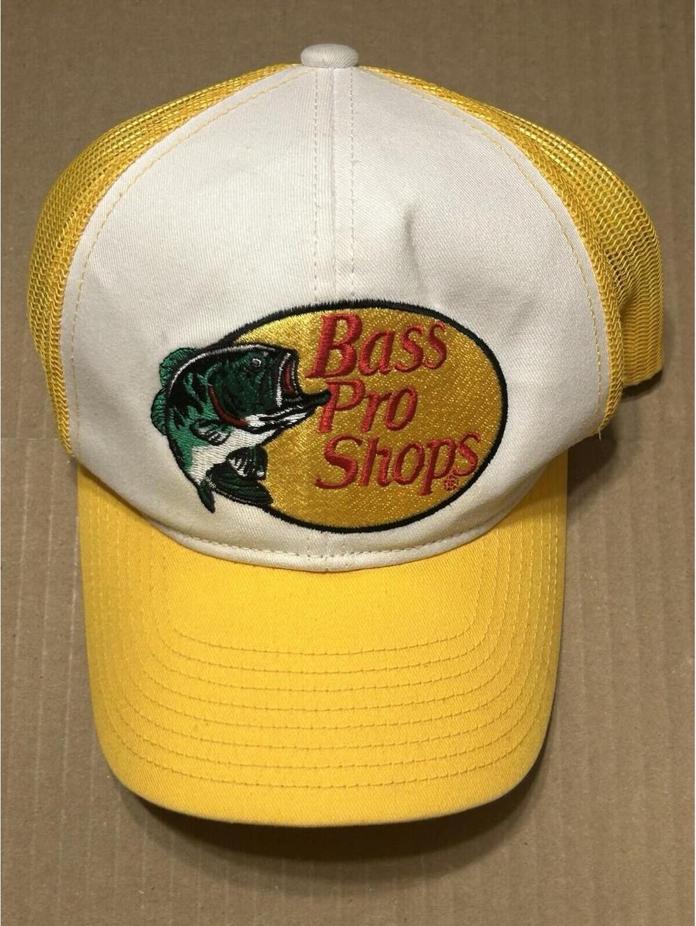 VTG Bass Pro Shops Hat Gone Fishing Yellow Mesh Snapback Cap